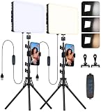 Kisfam Panel de Luz LED para Fotografía y Video, Kit de 2 Piezas de 11', Luz para Grabar Videos 2800-6500K Regulable, Trípode Ajustable de 160 cm...