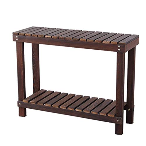 Madcg Wooden Flower Shelf Solid Wood Balcony Living Room Storage Rack Flower Pot Display Stand Carbonization Anti-Corrosion Process (Size : 80cm)