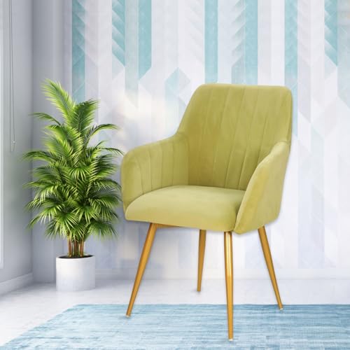 Image of Taboo Velvet Dining Chair Set of 4 | Upholstered Accent Arm Chairs | Soft Cushioned Seat with Backrest | Modern Velvet Fabric Chairs with Metal Legs | Living Room, Bedroom, Cafe & Restaurant | Lime