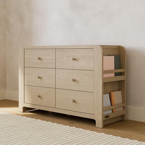 Image of Graco Read-with-Me 6 Drawer Dresser with Bookshelves - GREENGUARD Gold Certified Storage for Baby and Kids Room, Interlocking Drawer System (Driftwood)