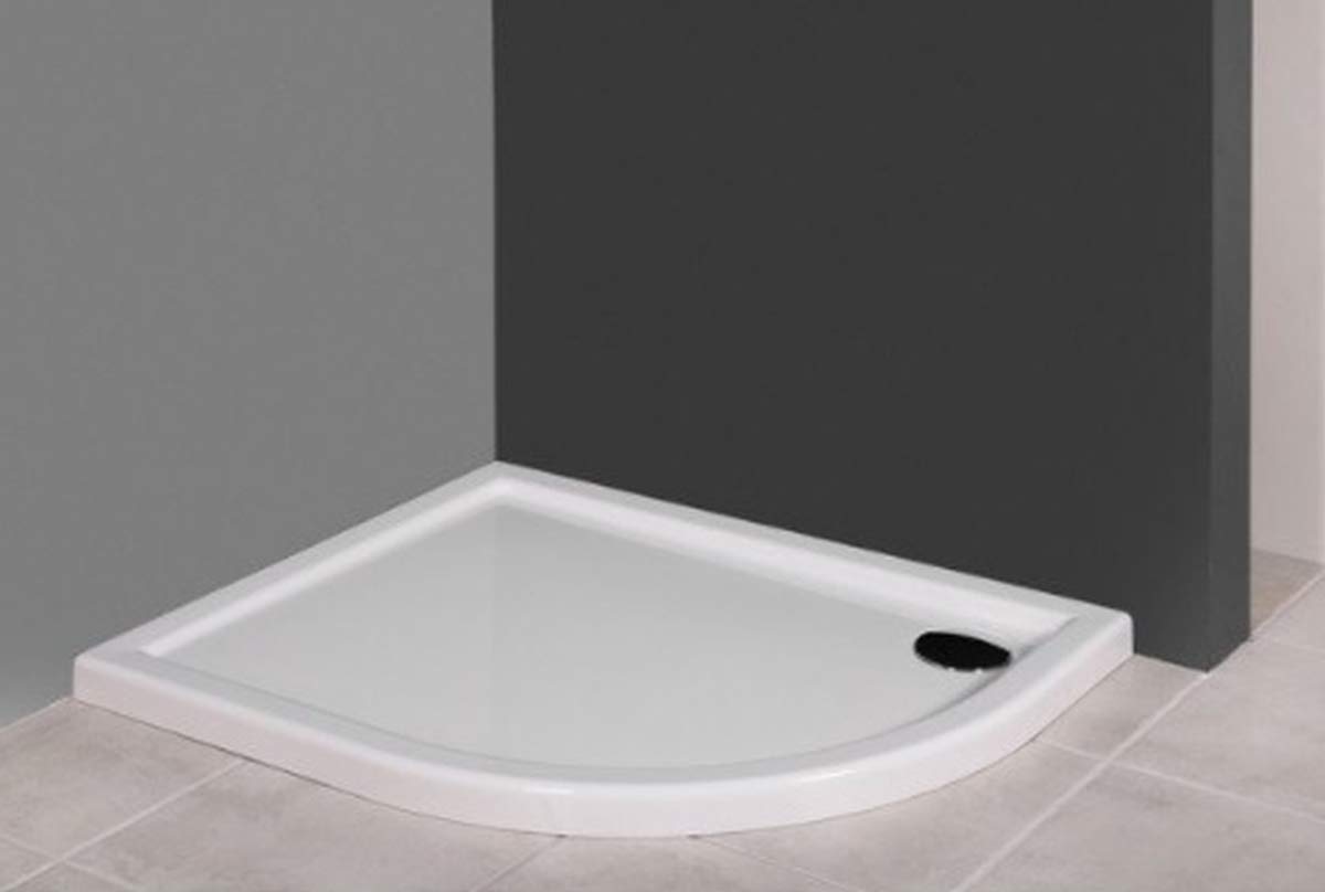 VBChome Duschwanne 90x90x5 cm R55 Duschtasse Viertelkreis für Duschkabine Styroporträger flach Sanitär-Acryl Duschbecken stabil glatt weiß Dusche+ Ablaufgarnitur