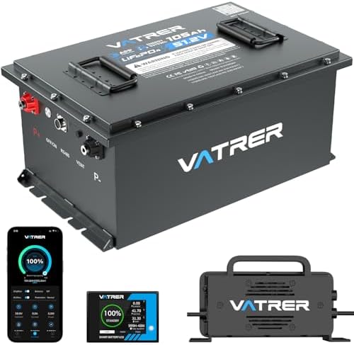 48V 105Ah Lithium Golf Cart Battery, Built-in Smart 200A BMS, wit...