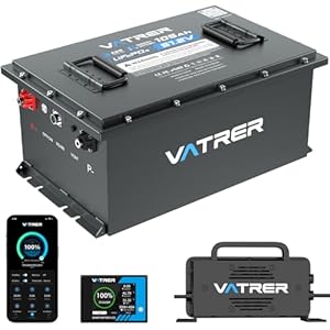 48V 105Ah Lithium Golf Cart Battery, Built-in Smart 200A BMS, with Touch Monitor & Mobile APP, 4000+ Cycles Rechargeable LiFePO4 Battery, Max 10.24kW Power Output, Perfect for Golf Carts