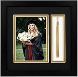 Golden State Art,10x10 Black Shadow Box Frame - 5x7 Photo - Tassel - Double Mat (Black Over Gold) - Square - Sawtooth Hanger - Wall Mount - Real Glass - Graduation Theme