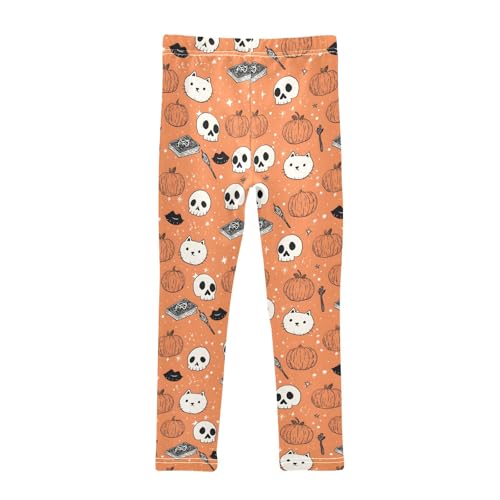 Girls' Athletic Leggings Ankle Length Yoga Dance Pants Kids Teen 4T Pumpkin Magic Book Skull2