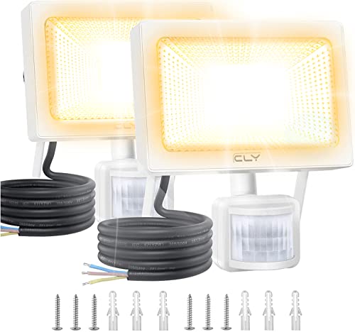 CLV Spot Led Extérieur Detecteur de Mouvement 50W Projecteur Exterieur avec Detecteur 4300LM Lampe Exterieur Detecteur de Mouvement Blanc Chaud Éclairage exterieur avec detecteur IP66 pour Chemin Cover