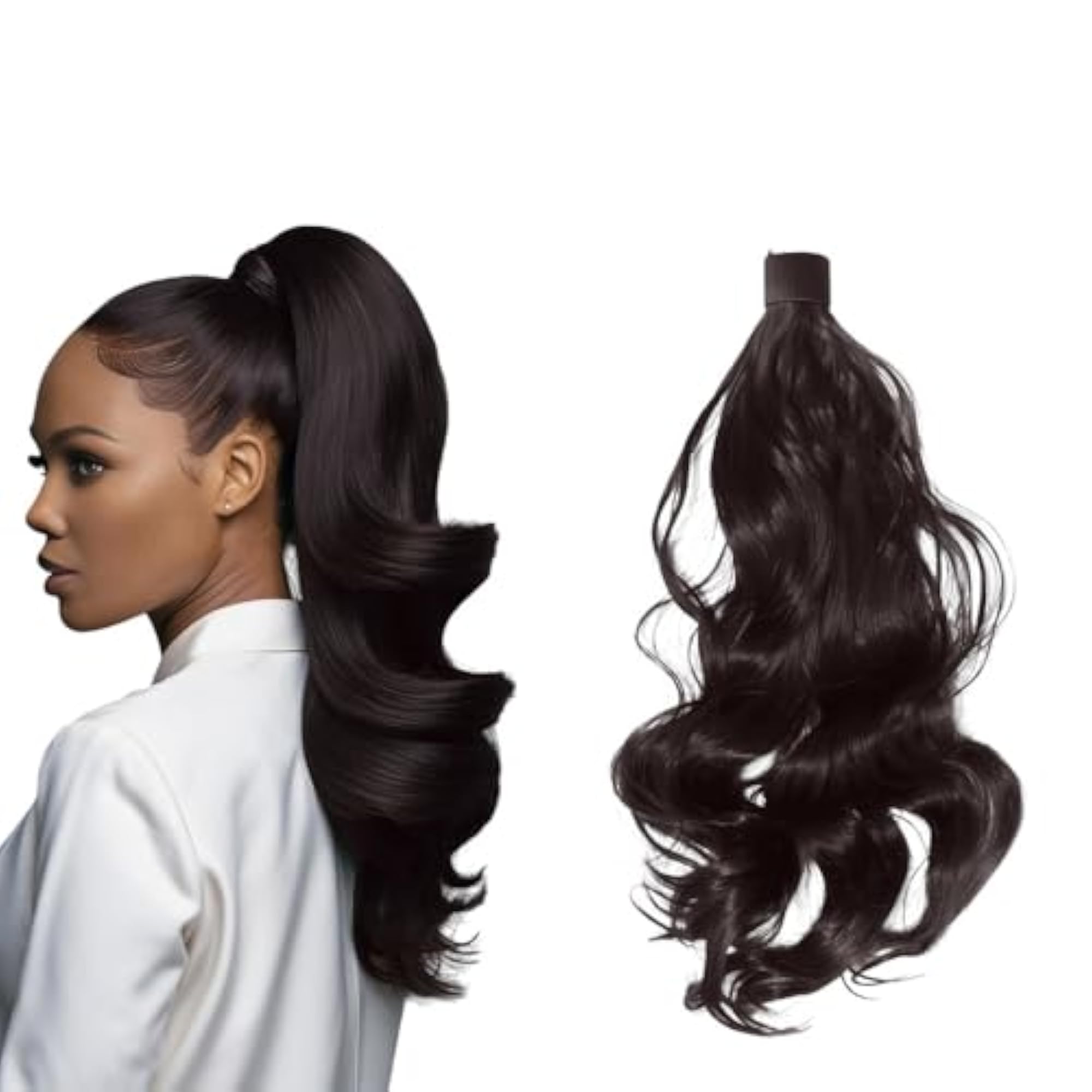 Wavy Ponytail Hair Wig Extension, 24 Inches Brown