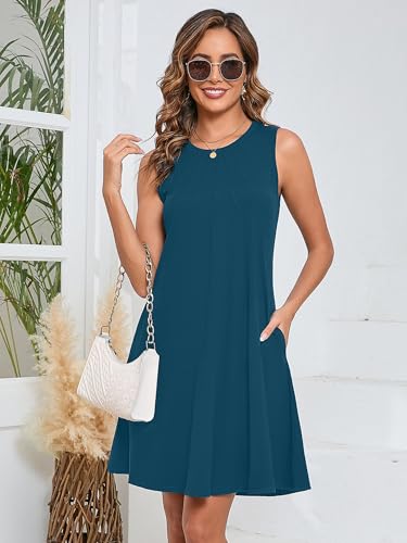 Image of KORSIS Tank Dress for Women Elegant T-Shirt Summer Soft Dresses Sleeveless Swing A Line Vacation Beach Sundress with Pockets