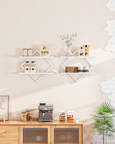 Image of CHOEZON Floating Shelves, Set of 2 Wall Shelves, 2-Tier Hanging Shelves, Wall Shelf Set of 2, for Living Room, Bedroom, Kitchen, Office, Study, White TBJ01P2WB