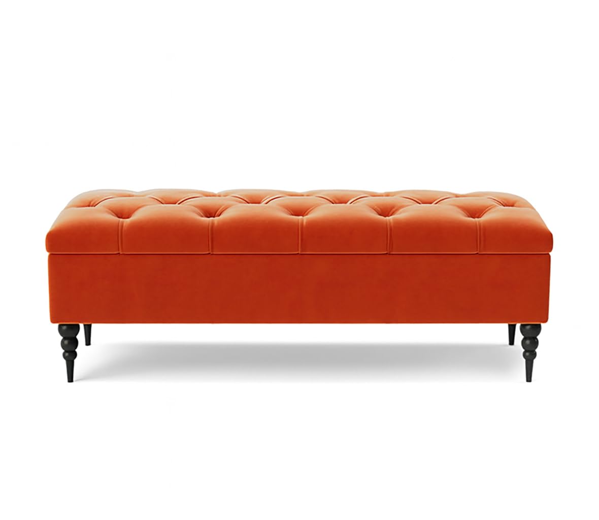 Chesterfield Ottoman Storage Bench with Legs, End of Bed Blanket Box with Hidden Storage & Hinged Lid, Upholstered Ottoman Storage Box, Hallway Shoe Storage Ottoman, Living Room Padded Entryway Seat