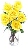 KaBloom - Bouquet of Long Stemmed Yellow Roses (Half Dozen) - With Vase - Fresh Flowers for Birthday, Valentine's & Mother's Day