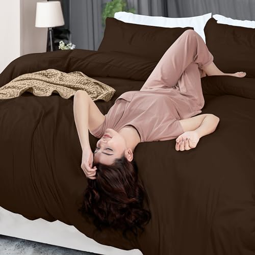Utopia Bedding Duvet Cover Queen Size - 3 Piece with Zipper Closure - 1 Comforter Cover 90X90 Inches & 2 Pillow Shams 20X26 Inches (Brown) Comforter Not Included
