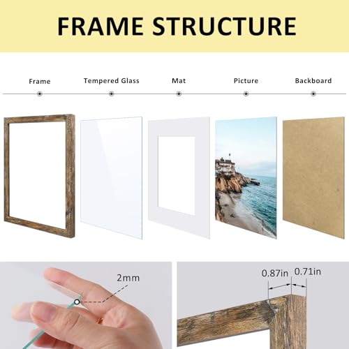 Frametory, 11x14 Frames Display 8x10 Picture With Mat or 11x14 Photo Without Mat, Shatter-Resistant Glass, Pre-Installed Wall Mounting Hardware - Rustic Brown by Frametory - Used condition - Image 4