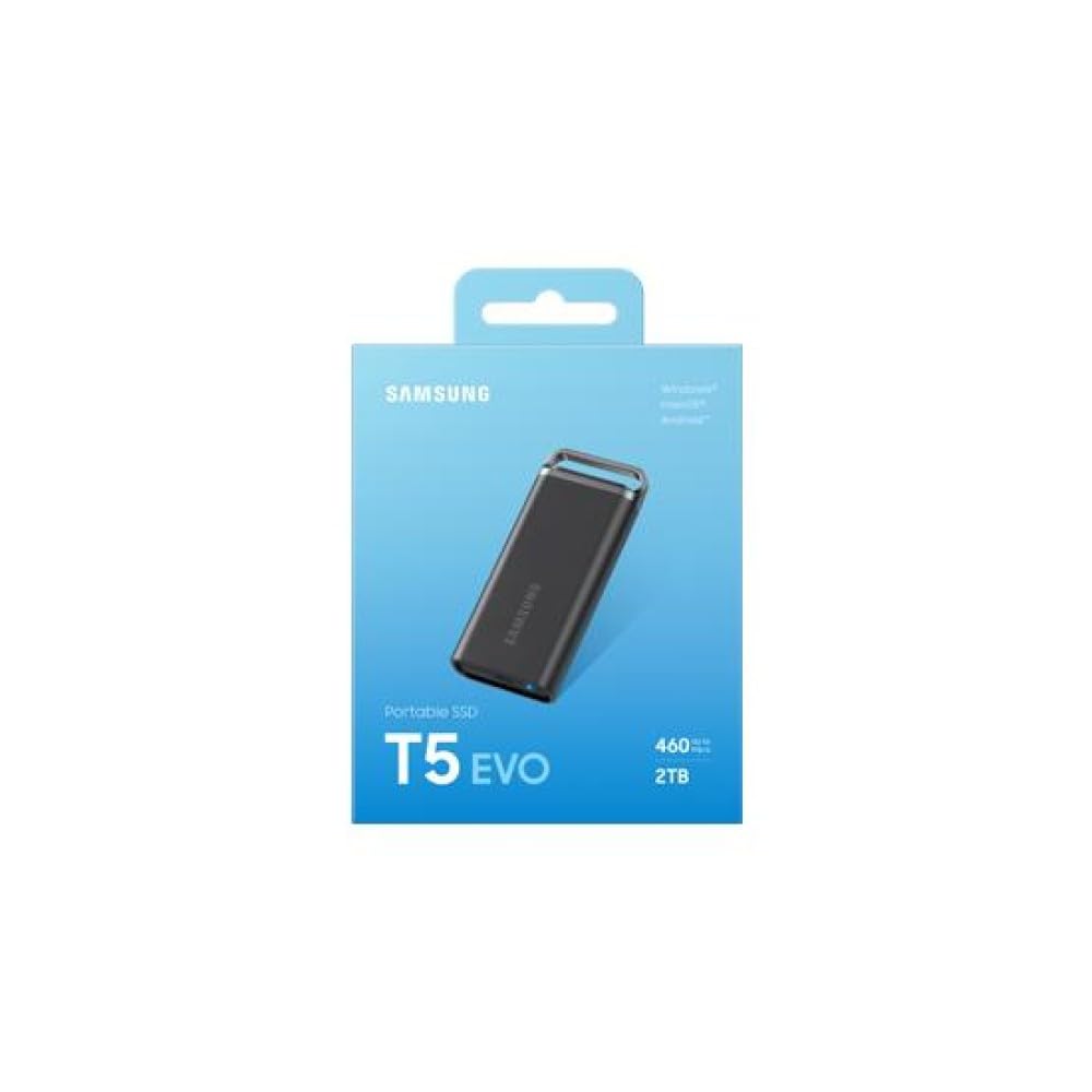 Samsung SSD Externe T5 EVO Portable, 2 To, Vitesses de lecture/écriture Jusqu'à 460 Mo/s, USB 3.2 Gen1, Compatible MacOs, PC, appareils Android, consoles de jeux, Noir, MU-PH2T0S/EU