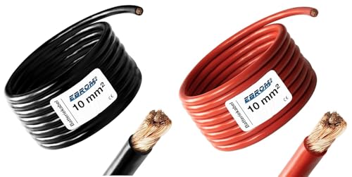 EBROM Batteriekabel ROT (+) SCHWARZ (-) Paar 10 mm2 Wahl: 2 Meter 10 mm