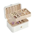 SONGMICS Jewelry Organizer Box, Travel Jewelry Case, 2-Layer Travel Case for Earrings, Necklaces, Bracelets - Portable Jewelry Storage with Large Capacity, Gift Idea, Cloud White UJBC166W01