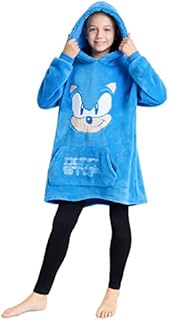 Sonic The Hedgehog Oversized Hoodie Blanket for Kids, Sonic Gifts for Boys (Blue)