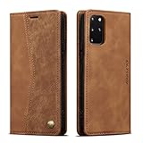 QLTYPRI Hülle für Samsung Galaxy S20 Plus, Vintage Dünne Handyhülle mit Kartenfach Slot Ständer PU Ledertasche Klapphülle TPU Bumper Flip Schutzhülle Kompatibel mit Samsung Galaxy S20 Plus - Braun