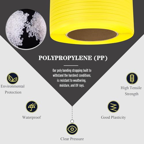 poly strapping packaging banding strap pallet strapping roll 328039 length - polypropylene strapping 1234 width 003034 thickness 300 lbs break strength yellow packing straps