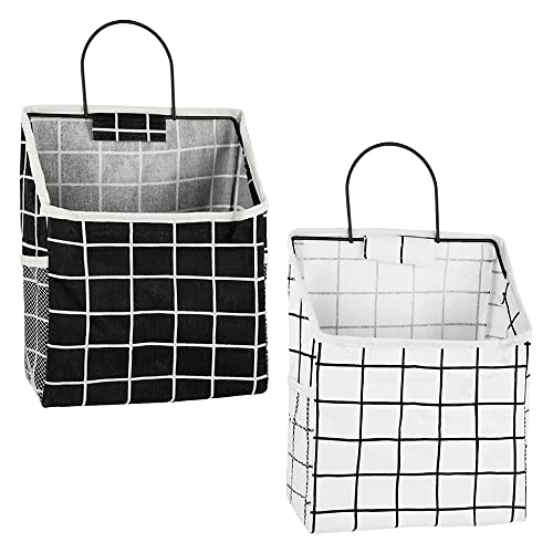 DUOHERESHUI 2 Pièces Sac Rangement Mural, Sac de Rangement Suspendu, Étagère Mural en Tissu, Suspendre Organiseur Poche, avec Cadre en métal, Étanche, pour Chambre Salle de Bain Cuisine (Noir, Blanc)