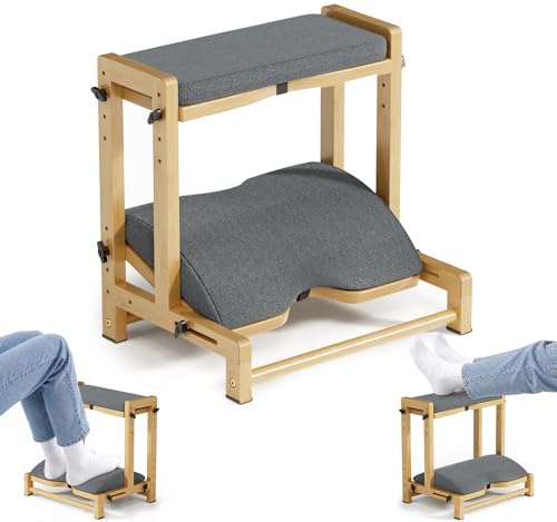 Amazer Double Step Foot Rest for Under Desk, 4 Adjustable Heights Bamboo Under Desk footrest with Soft Cushion, Dual-Layer Desk Foot Stool for Office Home Gaming, Natural Wood Foot Rests for Work