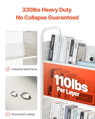 image for VEVOR Rolling Library Book Cart, 330 lbs Capacity, 30.3 x 15 x 48.0-In