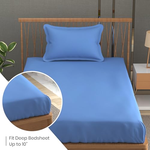 Image of FRESH FROM LOOM Soft Solid Plain 240 TC Single Size Bedsheet Set - Anti Fade, 1 Pillow Cover (Size- 60 x 90 inch | SkyBlue| Solid)