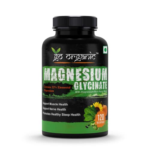Image of Go Organic Magnesium Glycinate Supplement Glycinate Chelate with Organic Vegetables to Support Sleep, Calm, Muscle Cramp & Stress Relief - Gluten Free, Non GMO - 120 Capsules