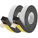 Pangda 2 Rolls 1-1/2 Inch W x 1-1/2 Inch H Expandable Foam Weatherstripping with Adhesive Expandable Foam Density Closed Cell Tape Seal for Uneven Gaps Doors Windows, Black
