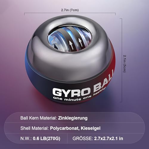 TOVE KNIGHTY Gyroball,Handgelenktrainer-Ball,Handgelenkstärker,6-stufiger Widerstands/Lichtsteuerung,Gyroskopischer Unterarm-Trainer,Gyro-Ball zur Stärkung von Armen, Fingern,Handgelenkknochen und M