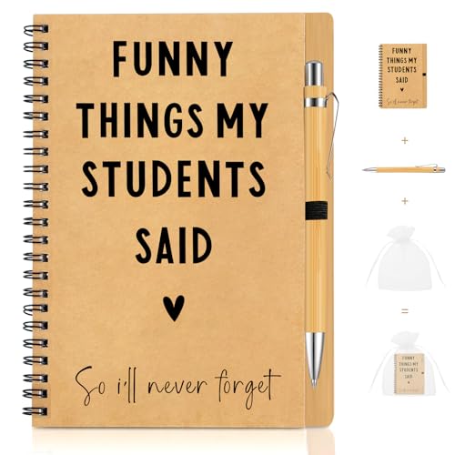 Kideerly Thank You Teacher Gifts for Women Men Funny Things My Students Said A5 Notebook Gift Teacher Multipack with Pen and Organza Bag Best Teachers Gifts for Christmas Graduation Gift