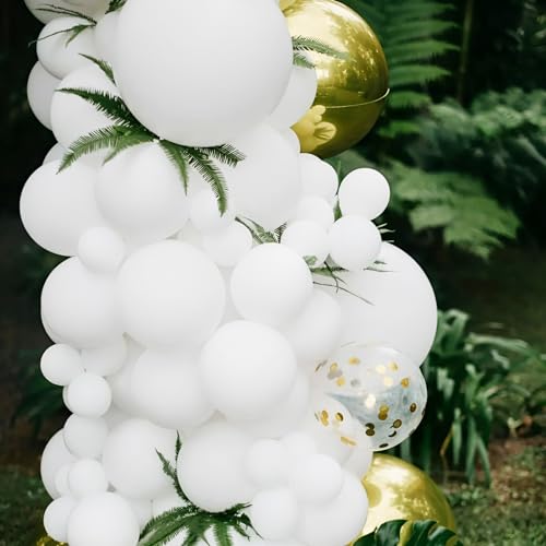 Image of Voircoloria 90pack White Balloons Different Size 18 /12 /10 /5 Inch Pearl White Balloon Garland Arch Kit for Wedding, Birthday, Graduation, Bridal Shower, Baby Shower, Bachelorette Decorations