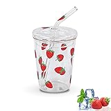 【 NETTES DESIGN 】：Niedliches Erdbeermuster und klare Flasche, mit einfachem und erfrischendem Stil, schön und praktisch.