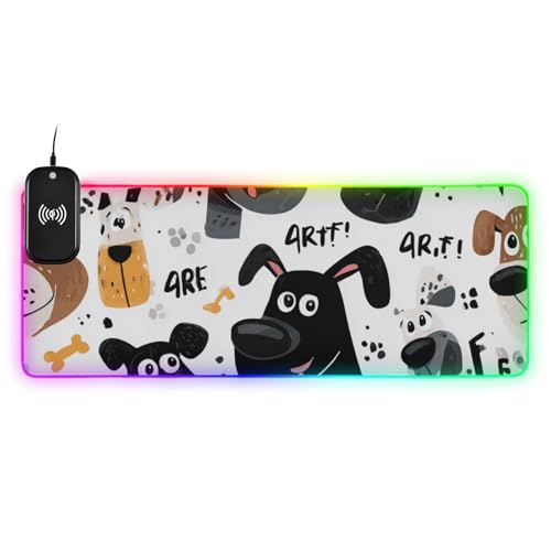 Tapis de souris de jeu XXL 90x41 cm antidérapant avec chiens illustrés