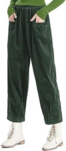 Minibee Women's Corduroy Baggy Pants Elastic Waist Loose Harem Pa...