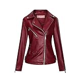 Damen Lederjacke Biker-Style Niet Kapuzenmantel Outdoor Mantel Wetterfest Jacke Mode Trenchcoat Wintermantel Motorradjacke Lederjacke Bomberjacke Einfarbig Kurzmantel Lange Ärmel
