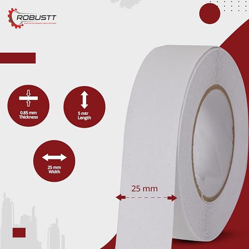 Image of Robustt Anti Skid /AntiSlip Tape 5 Meter 25MM (Pack of 5) Fall Resistant with PET Material and Solvent Acrylic Adhesive Tape for Slippery Floors, Staircase, Ramps, Indoor, Outdoor Use - White
