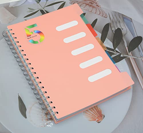 5 Subject Notebook, 2 Pcs Pink And Light Blue 10 Inch X 7 Inch B5 Spiral Notebook With Waterproof Plastic Softcover, 300 Pages 80 Gsm College Ruled Papers With 5 Sheets Colorful Movable Dividers (Pink And Light Blue) #TOP2