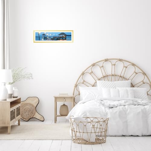 Image of JCJMY 8x24 Picture Frame with 6x22 Mat, Panoramic Picture Frame Display Photo 6x22 with Mat or 8 x 24 Without Mat, Wall Hanging Large 8 by 24 Poster Frame with Plexiglass, Gold