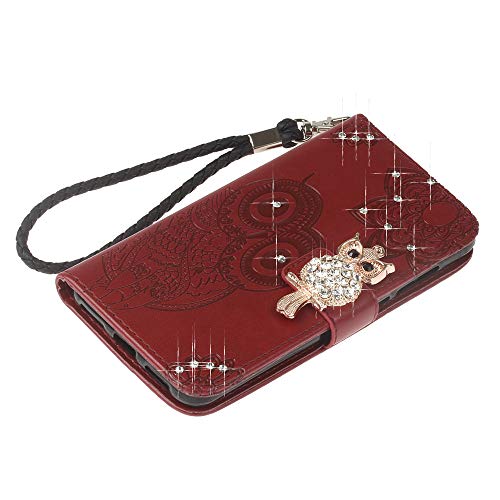 Cotdinforca Compatible With Iphone 8 Plus Case Iphone 7 Plus Glitter Wallet Case Leather With Card Slots Flip Case For Women Crystal Owl Embossing Shockproof Case For Iphone 8 Plus / 7 Plus Red Yk #TOP3