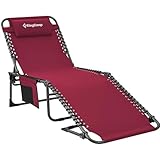 KingCamp Chaise Lounge Chair with Removable Pillow 3-Position Adjustable Reclining Chair Folding Patio Recliner for Camping Pool Beach Outdoor, Supports 300lbs, Red