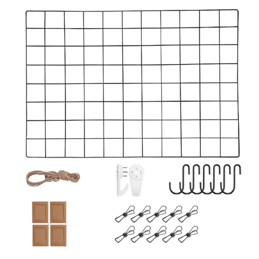 Upgrade Wandgitter Schwarz Regal,DIY Eisen Gitter der Fotowand Dekoration Pinnwand Foto an der Memoboard Hängen in der Familie, Küche, Büro und so weiter ( 65 * 45cm)Schwarz