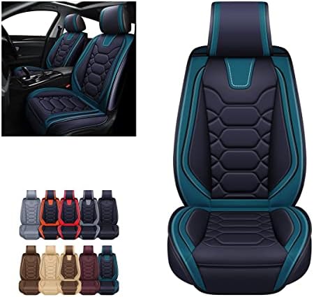 OASIS AUTO Car Seat Covers Accessories 2 Pieces Front Premium Nappa Leather Cushion Protector Universal Fit for Most Cars SUV Pick-up Truck, Automotive Vehicle Auto Interior Décor (OS-004 Teal Blue)