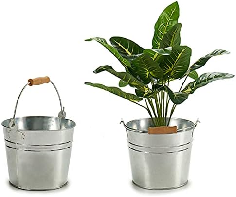 Set of 2 flowerpot zinc planter- plant pot - Indoor & Outdoor metal round (Zinc, 20 x 10,5 x 27,5 cm)