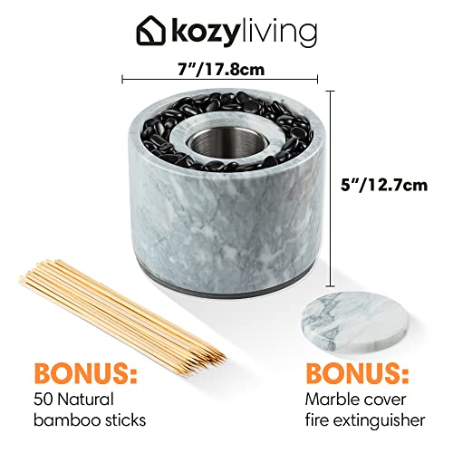 Kozyliving Marble Tabletop Fire Pit — Indoor Smores Maker & Mini Fireplace — Outdoor Patio Balcony, Indoor Apartment, Smokeless, Easy Clean-Up, Rubbing Alcohol, Modern, Concrete Bowl, City Bonfire #TOP3