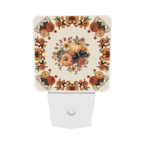 Image of Pumpkin Fall Night Lights Sunflowers LED Plug-in Night Light 2-Pack, Auto Sensor Nightlights Set of 2 for Bedroom Bathroom