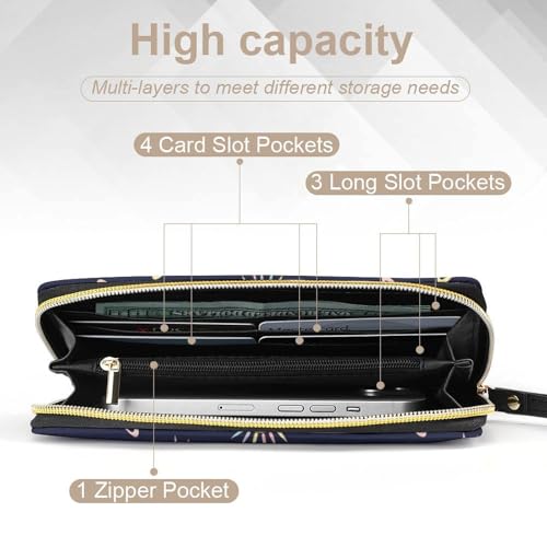 Waterproof Wallet for Women, PU Leather Long Clutch Travel Purse Sun Moon Planet Large Capacity ID Card Holder with Zipper4