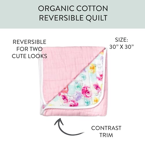 Image of HonestBaby Hand-Quilted Baby Blanket Reversible 100% Organic Cotton for Infant Boys, Girls, Rose Blossom, One Size