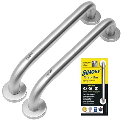 Image of Simon's 100% Stainless Steel 304 Heavy Duty Grab bar for Bathroom handrailing and Safety Handle for Elderly - 24 inch - Pack of 2