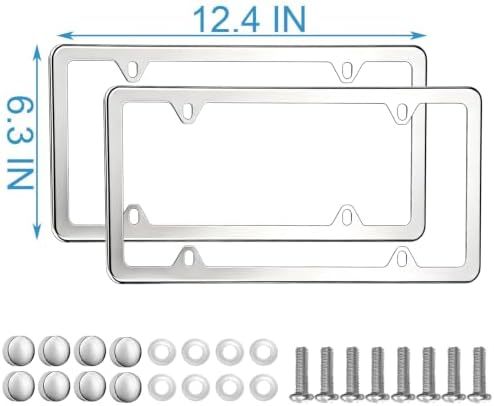 2PCS Solid Silver License Plate Frames, Solid Rust-Proof Stainless Steel Holder with 4 Holes, Universal Car Frame for Women and Man, Including Screws, by Lengnoyp - 1